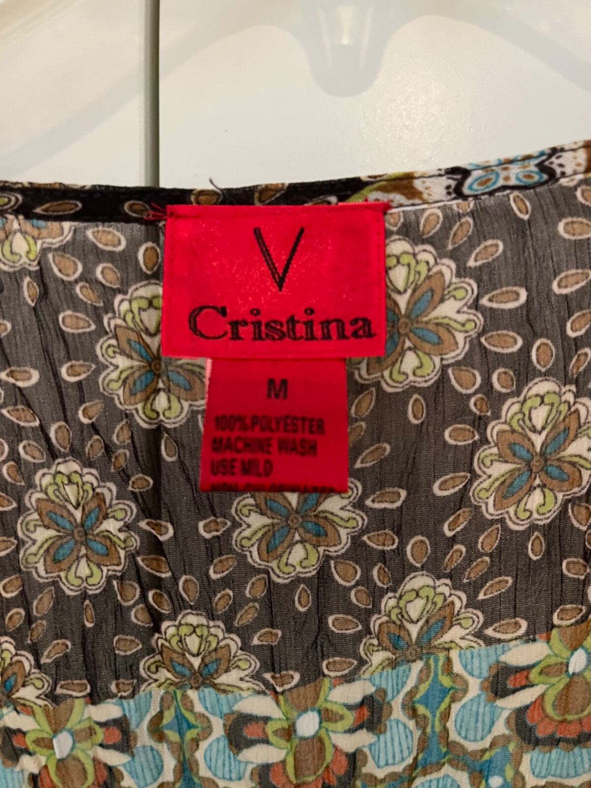 V CRISTINA Sheer Floral Lined Tunic Blouse Ruffle Elastic Waist – Size M