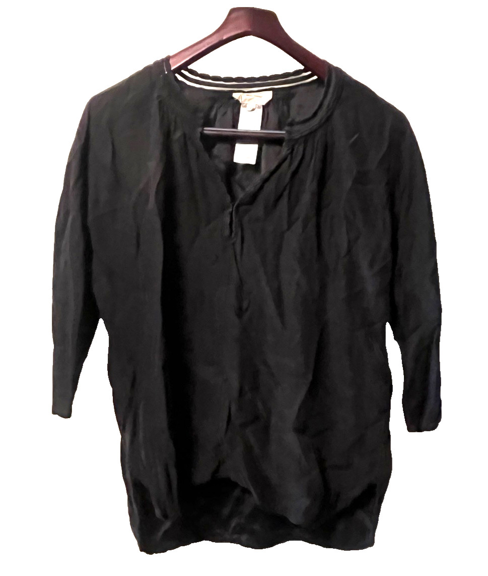 ETOILE ISABEL MARANT BLACK 100% SILK V NECK BLOUSE TOP WOMEN’S SIZE 2 MEDIUM