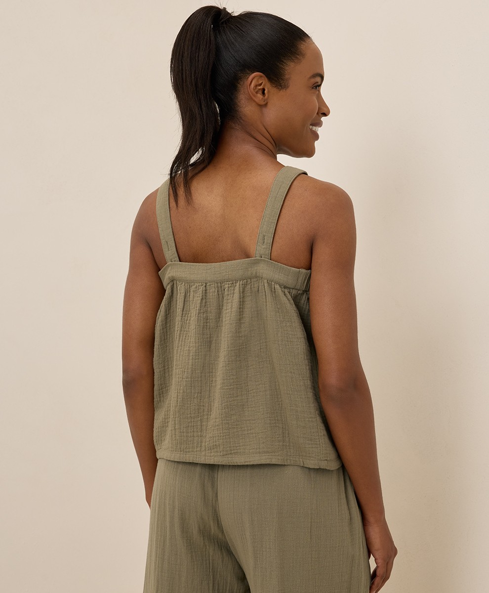Pact Women’s Coastal Double Gauze Breezy Cami 2X-Large Khaki Green Top