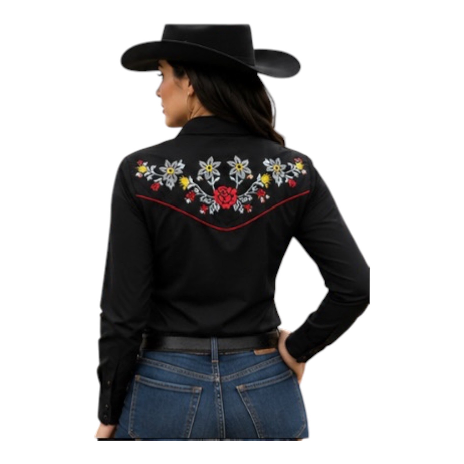 Señor De Los Cielos Women’s Black Embroidered Western Cowboy Snap Shirt NWT