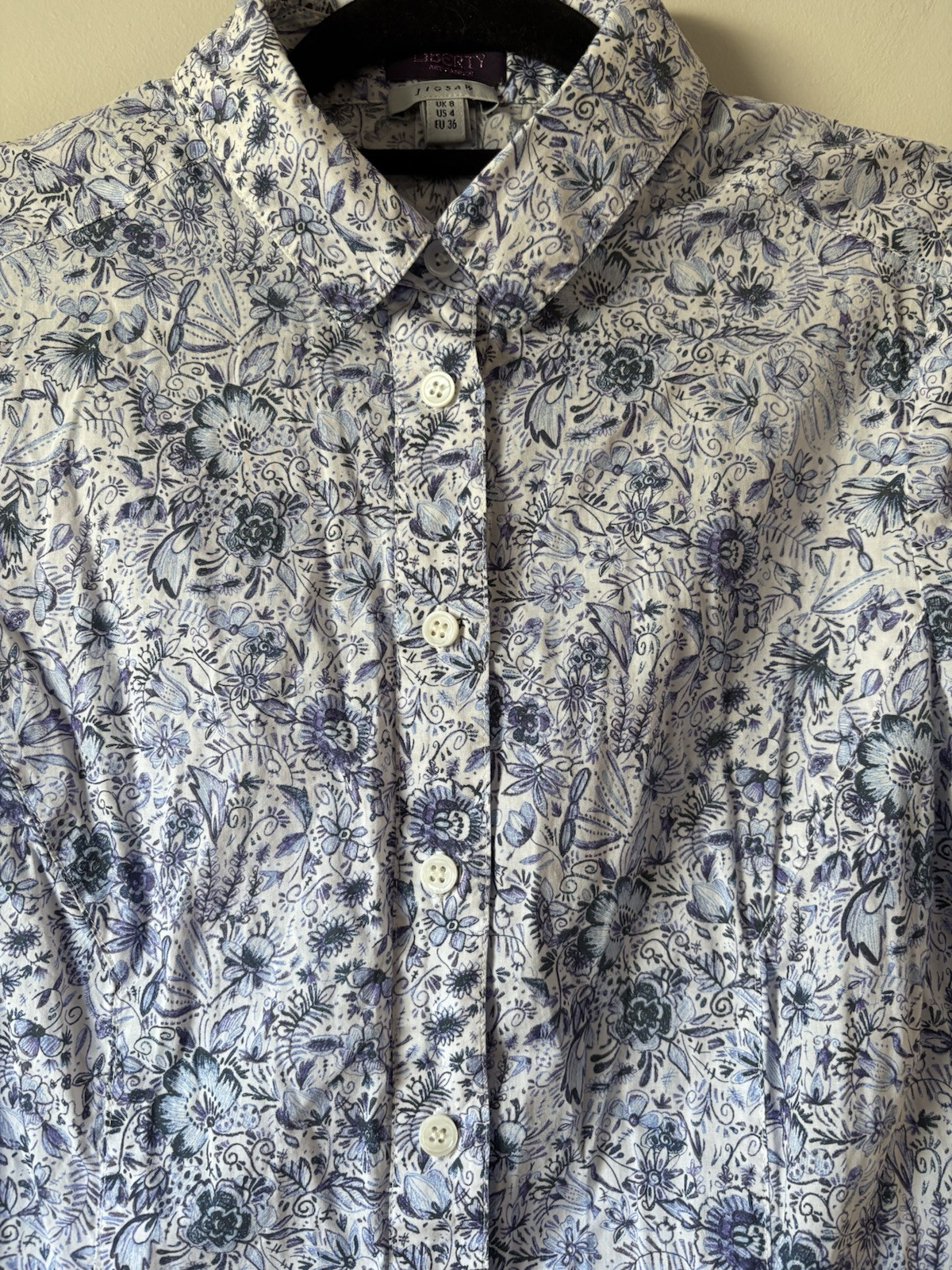 Jigsaw Women’s Shirt Size EU36 UK8 Liberty Of London Print Short Sleeve Blue