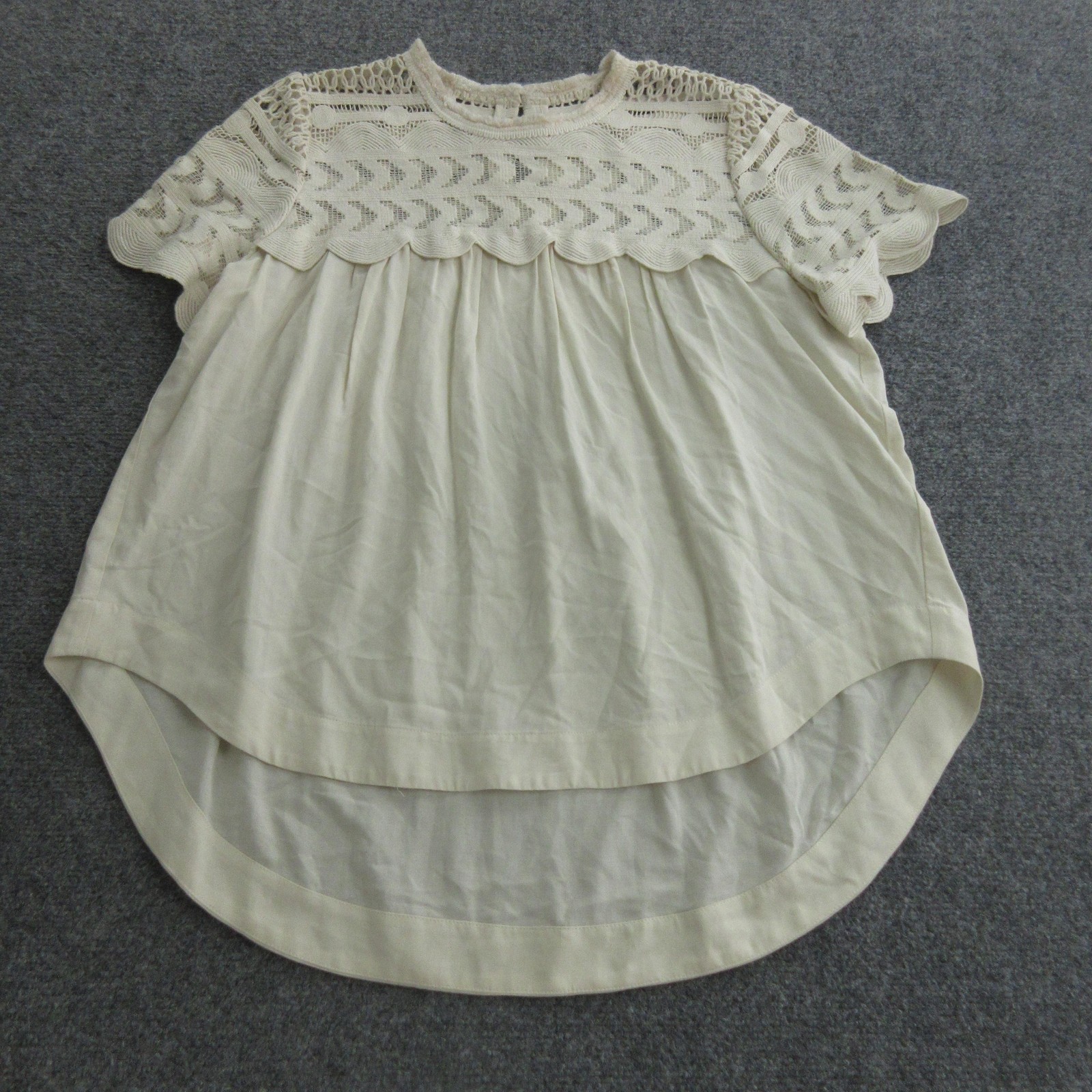 Sea Blouse Womens Small White Crochet Lace Flutter Sleeve High Low Tunic Top
