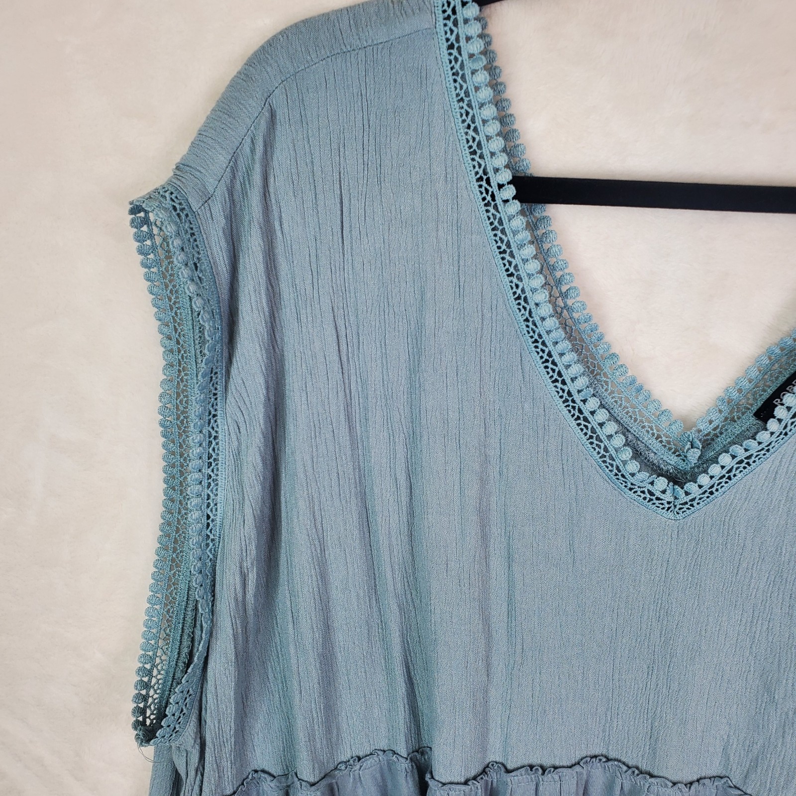 Robert Louis Plus Size Babydoll Oversized Cap Sleeve Top Crochet Lace Trim Sz 3X
