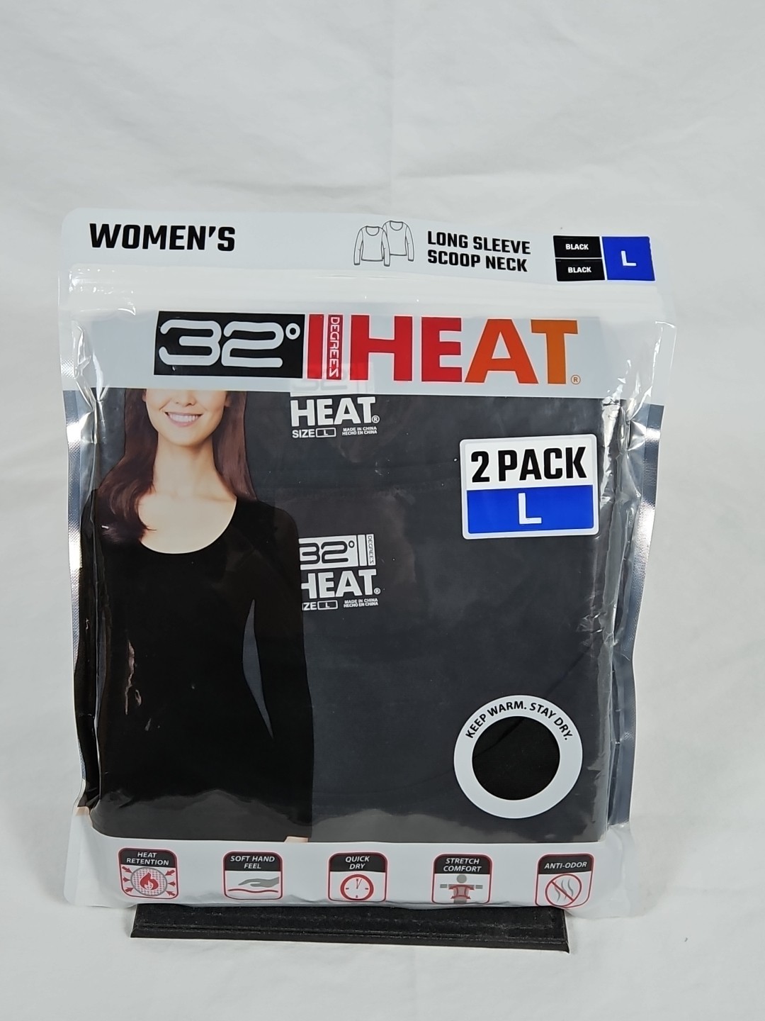 32 DEGREES HEAT Women’s 2 Pack Ultra Light Thermal Baselayer Scoop Top L Black