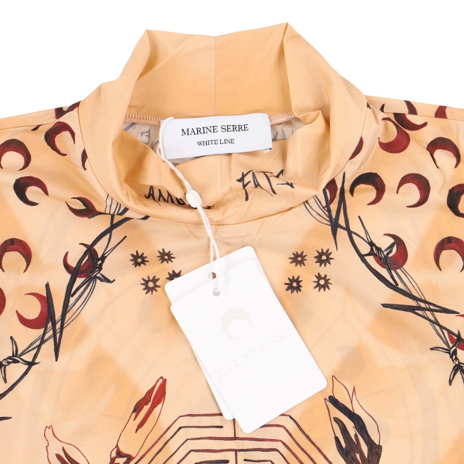 Marine Serre Whiteline Tan Tattoo Moon Logo Print Second Skin Top | Size XL $430