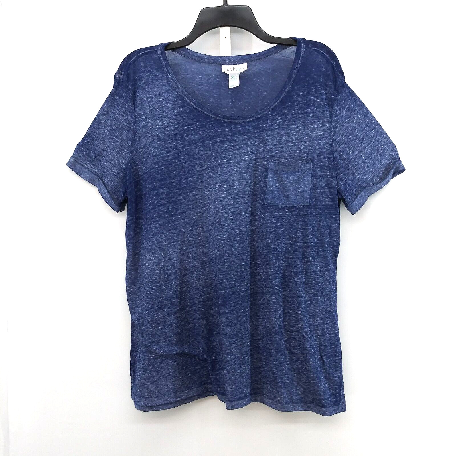 Just Be Shirt Womens Size XL Blue Short Sleeve Scoop Neck Pullover Top