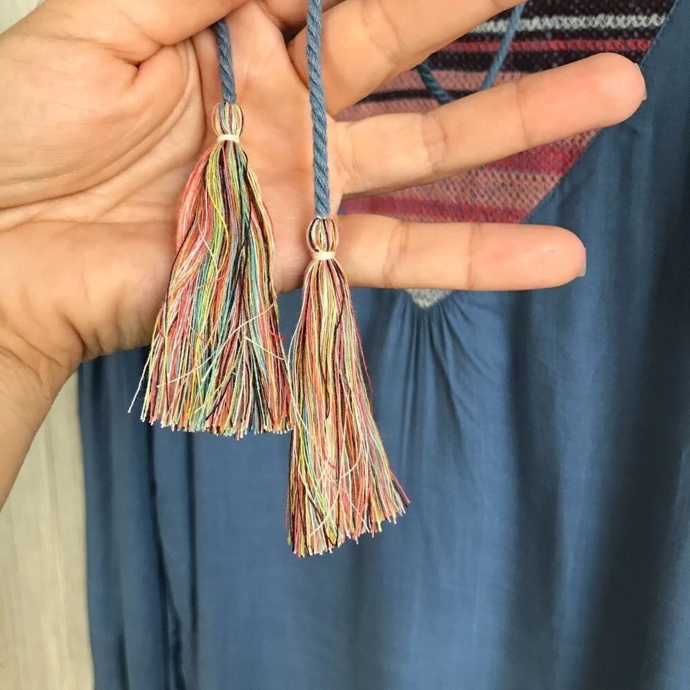 Ariat Boho Western Embroidered Tunic Top w/ Flared Sleeves Tassels – Medium