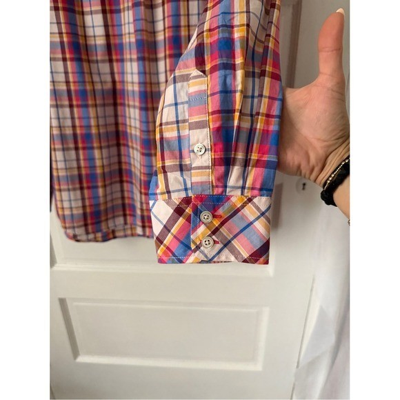 Talbots Plus Petite Button Down Shirt Plaid Red Blue Yellow Cotton Preppy 2XP
