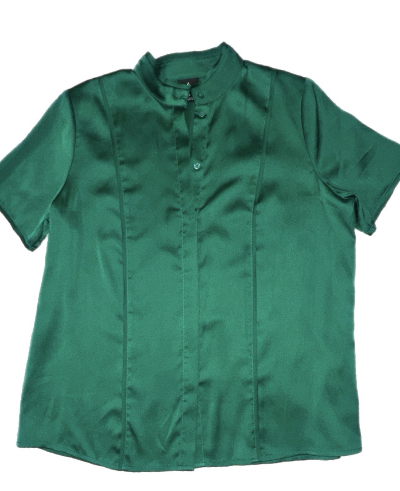 Worthington Green Satin Solid Collared Button-Up Short Sleeve Blouse Women’s M
