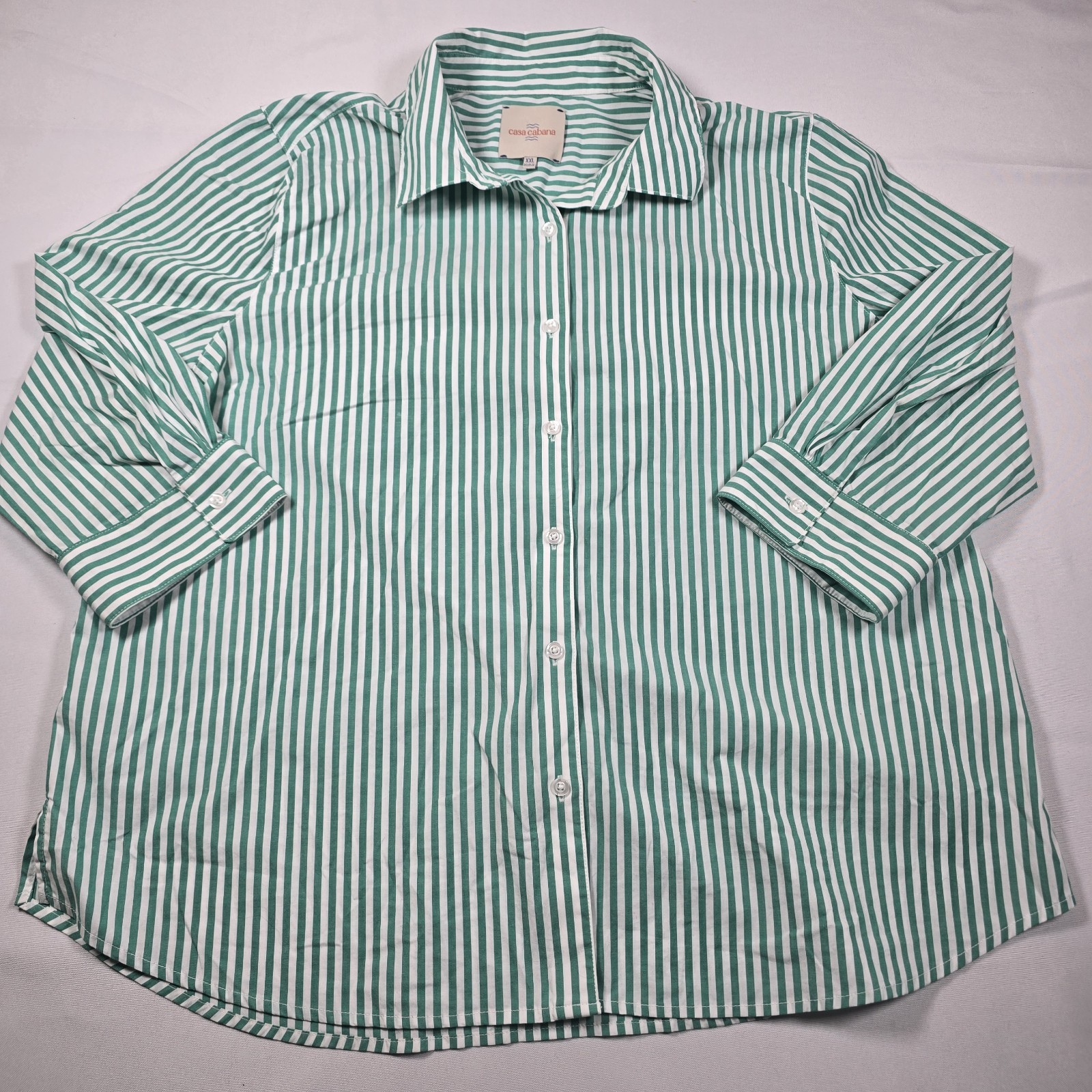 Casa Cabana XXL 2XL Green Stripes Striped 3/4 Sleeves Button Up Shirt Beach