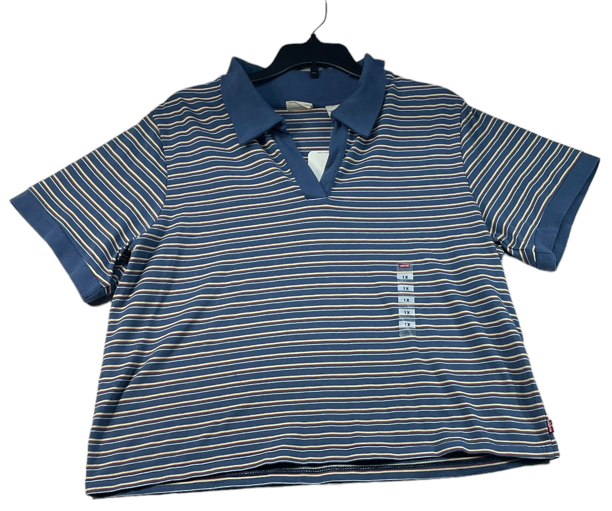Levis Shirt Womens Plus Size 1X Blue White Striped Short Sleeve New