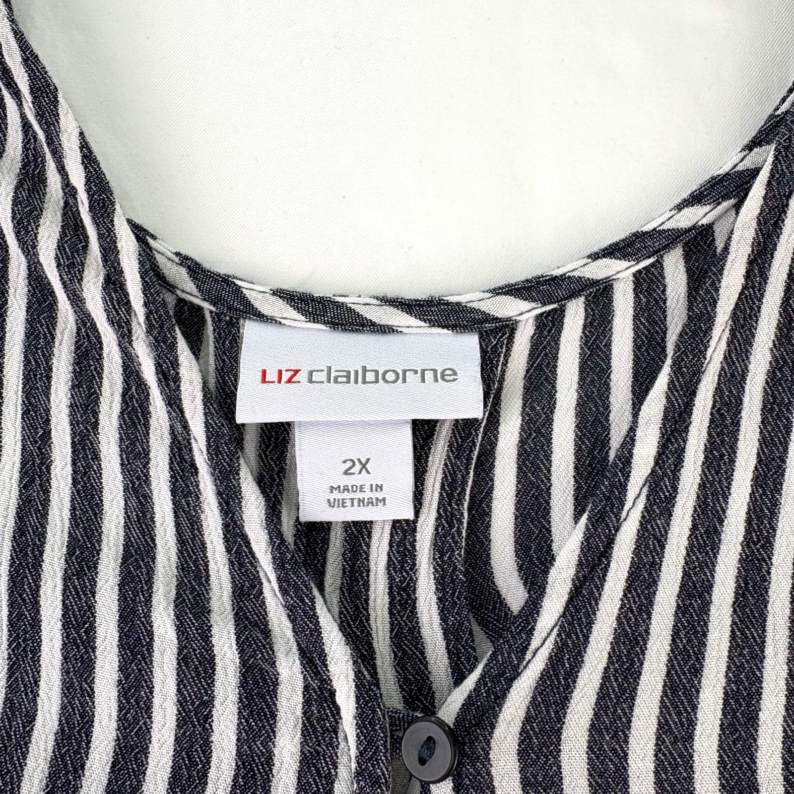 Liz Claiborne Y2K Blouse Womens 2X Casual Career Striped V-Neck Preppy Shirt VTG