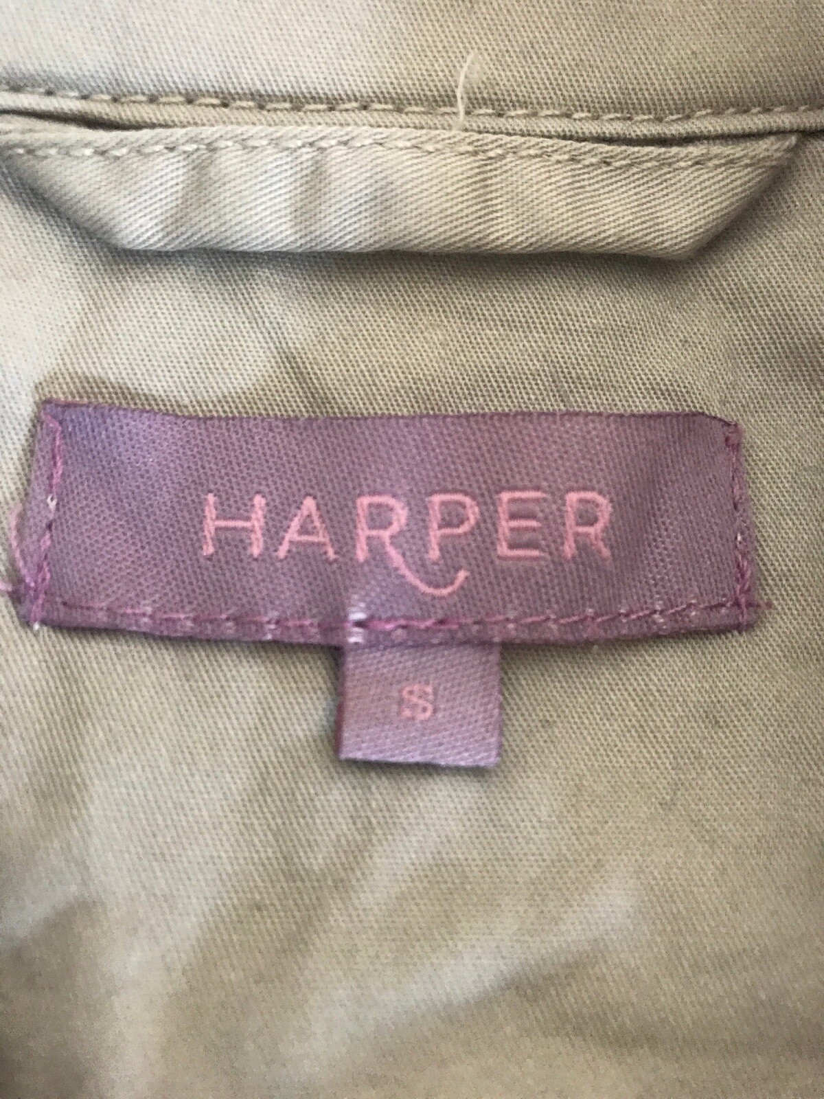 Harper Women’s S Tan Green Striped Tweed Angled Zip Collared Top Jacket CUTE EUC