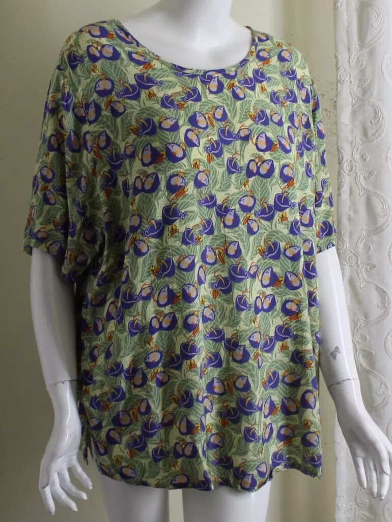 FLAX Sz S Runs M L Vintage 30s Floral Rayon Art-to-Wear Blouse Shirt Top
