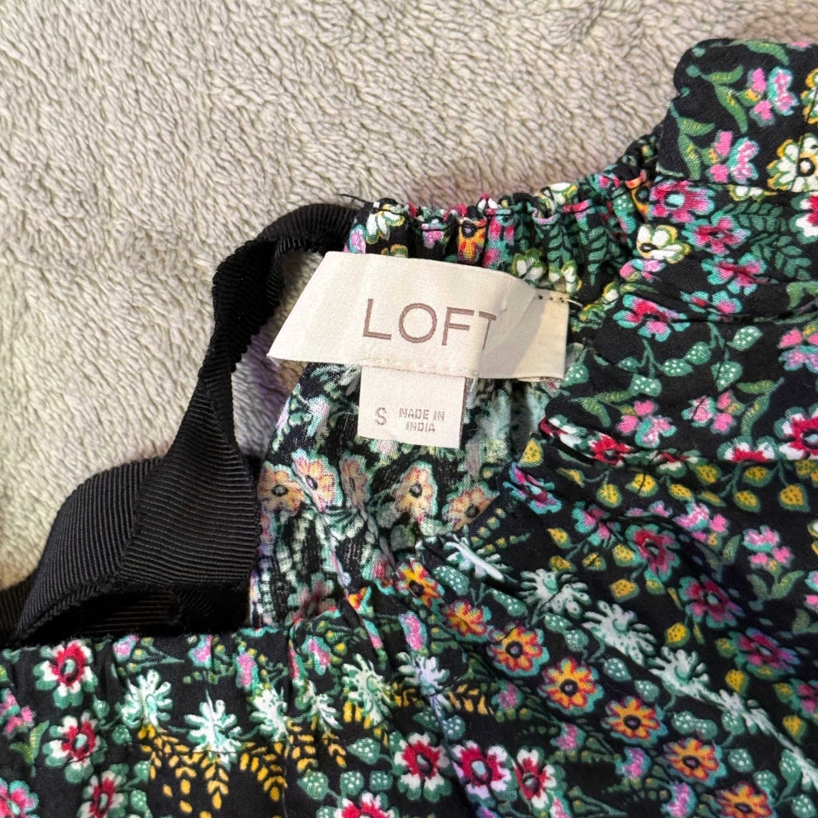 LOFT Ditsy Floral Print Tie Back Ruffle Top Size S Prairie Cotttagecore BOHO
