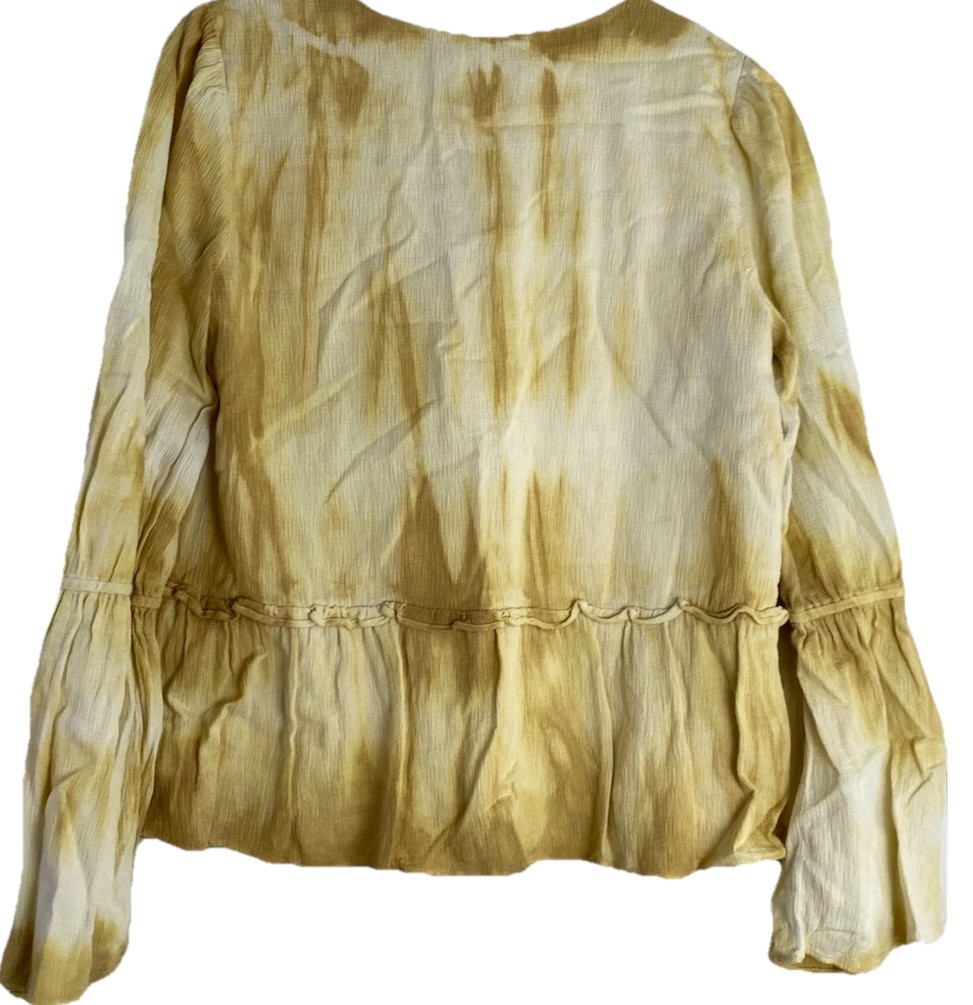 Moon River Boho Peasant Ruffled Flare Sleeve Top Blouse Pullover Tie Dye S