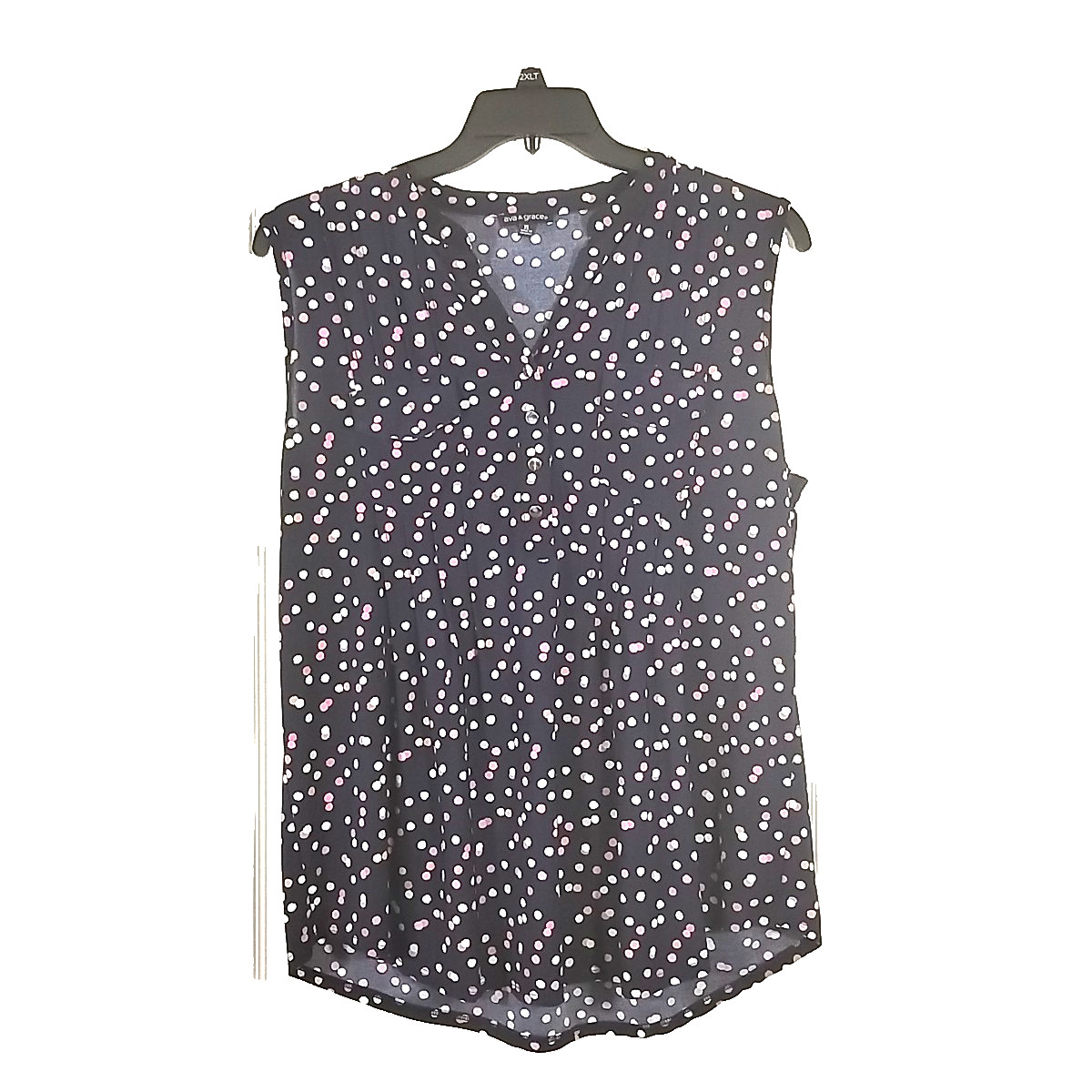 Ava & Grace Womens XL Navy Blue Polka Dot Top Pullover Sleeveless Flowy