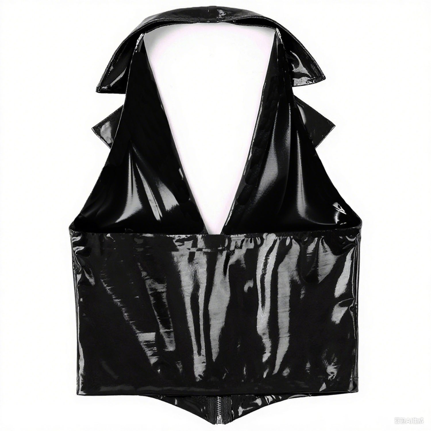 Latex Rubber Halter Neck Vest for Women,Latex Sleeveless Camisole with Front Zip