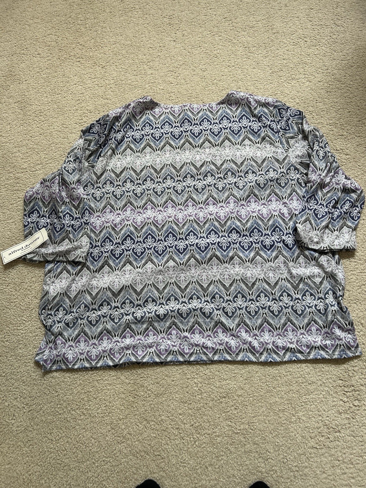 Alfred Dunner Purple Blue Gray White Three-Quarter Sleeve Blouse/Size 3X/NEW