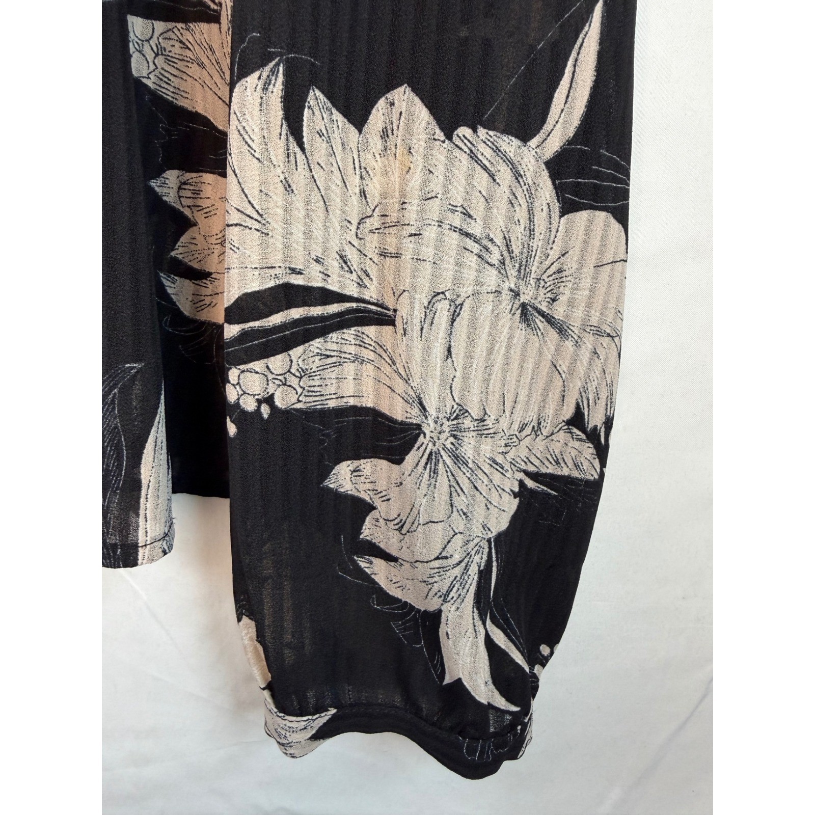 fab’rik Black Cream Floral Ruffle Shoulder Sheer Blouse sz Med feminine