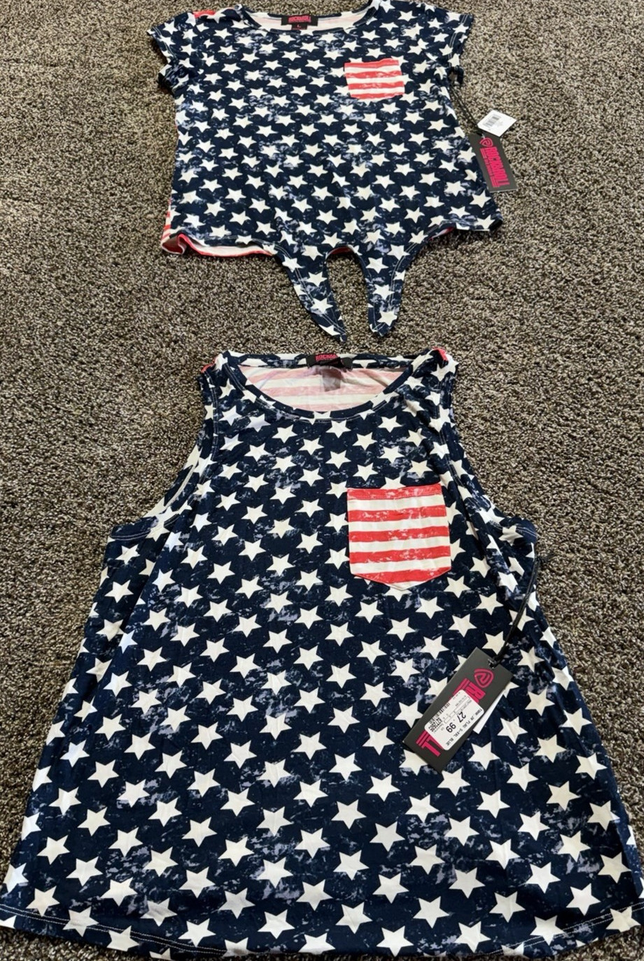 Rock & Roll Sleeveless Tank Top Flag Star Print Women’s Shirt Size L Sleeveless