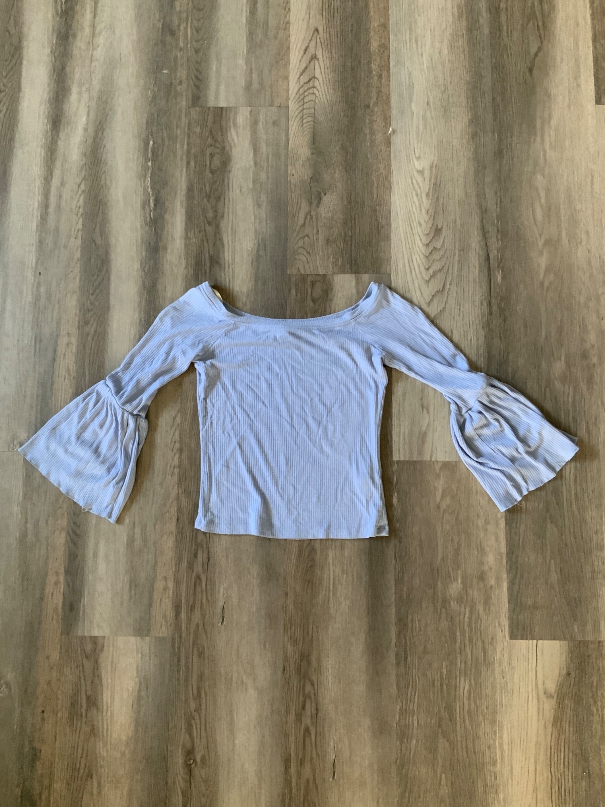 Forever 21 Light Blue Ribbed Bell Sleeve Crop Top | S |
