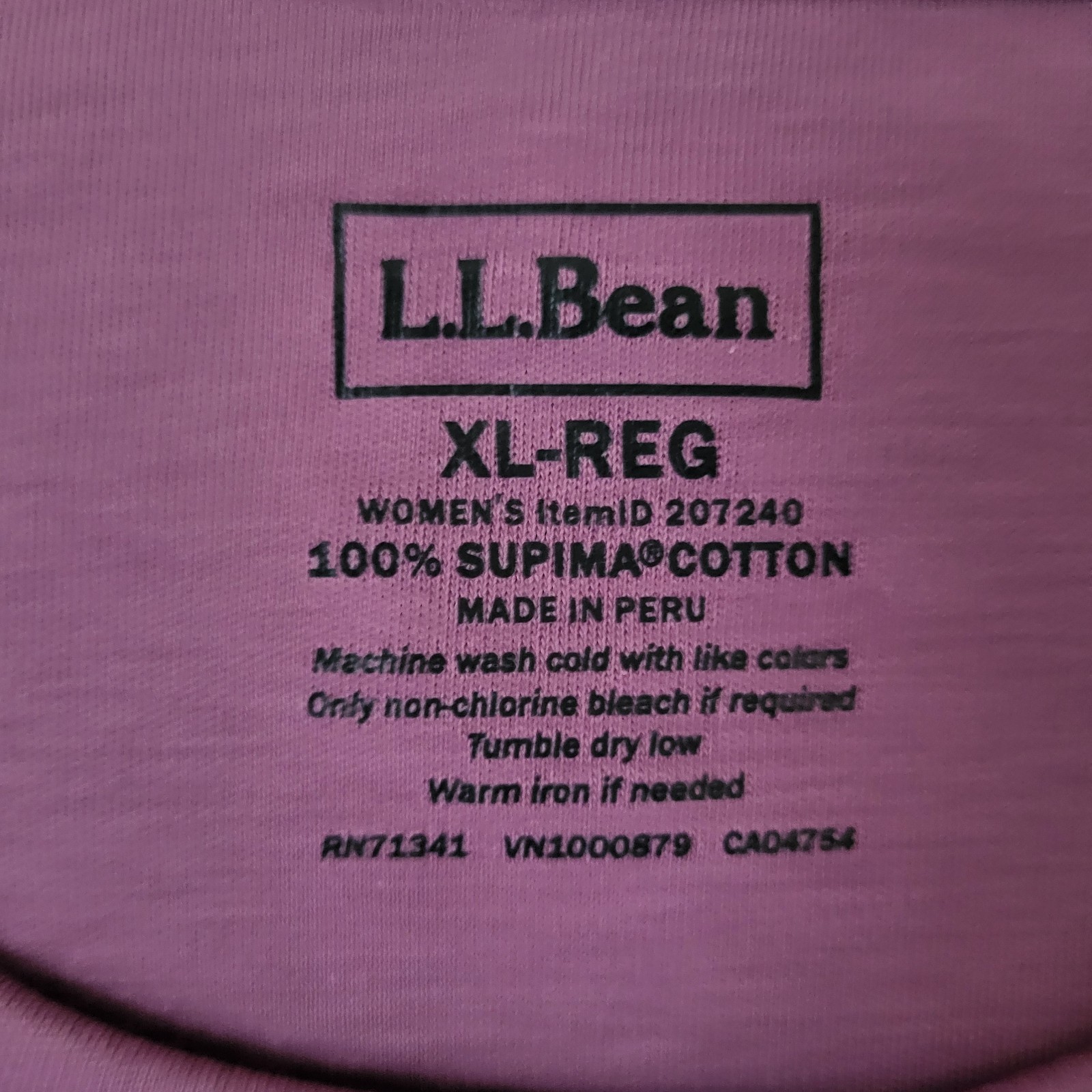 LL Bean Luxe 100% Supima Cotton Tee Top Long Sleeve XL Purple *Read Description