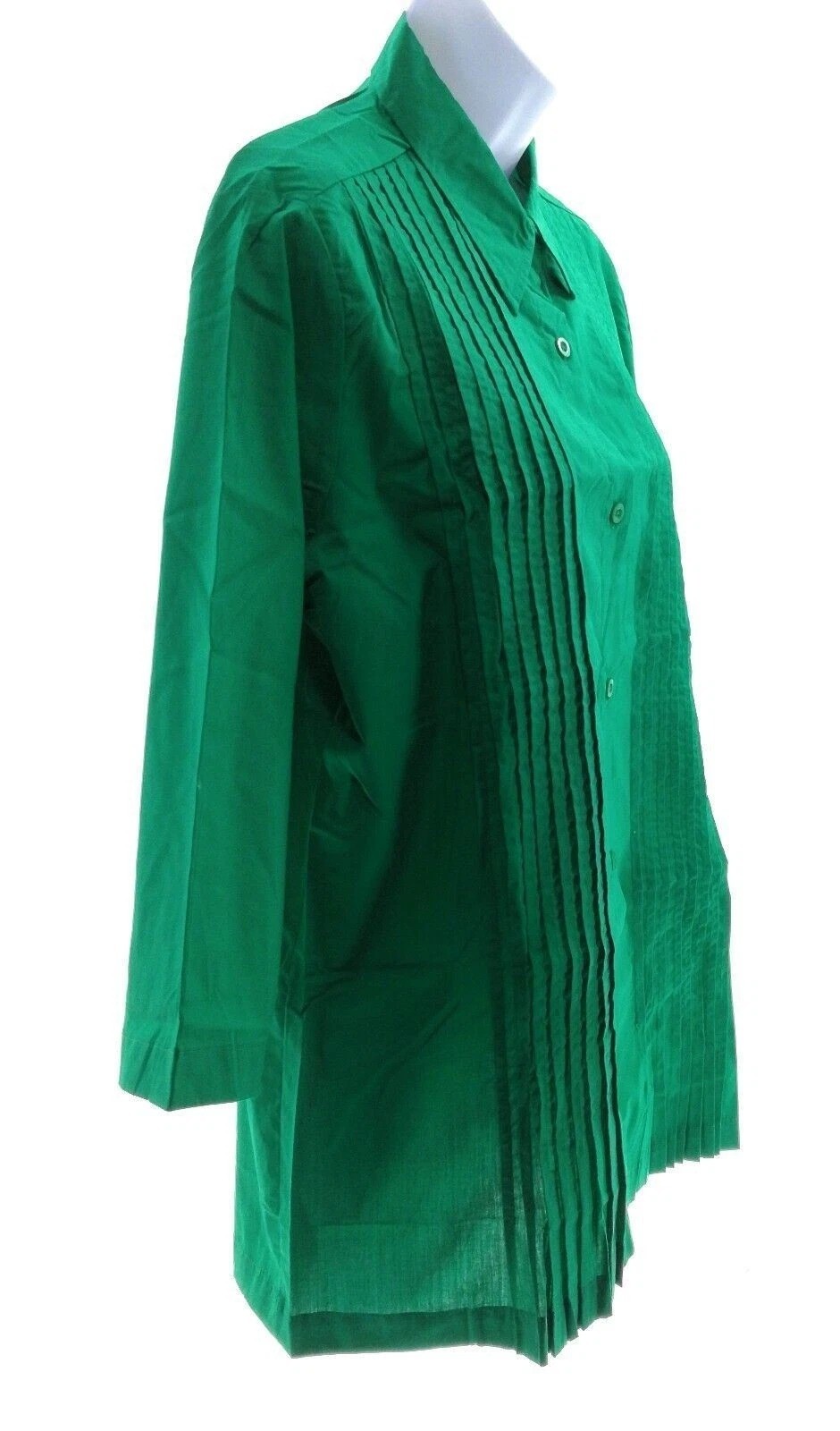 American Sweetheart Womens Petite Large Green Pleated Button Front Blouse Top