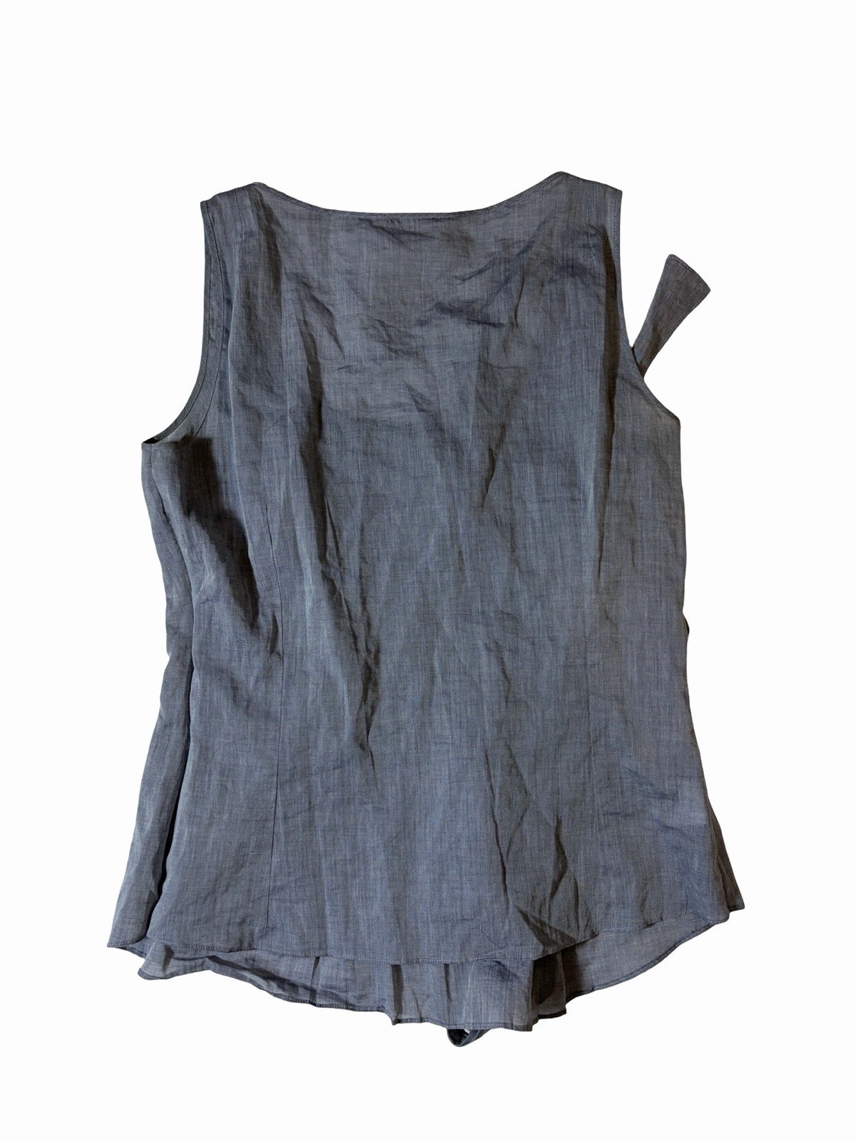 AKRIS Punto Blue Gray Cotton Pleated Tie Waist Sleeveless Blouse US 6 Swiss