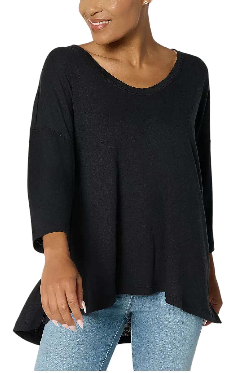 Peace Love World Women’s V-Neck 3/4 Sleeve Easy Tee Black