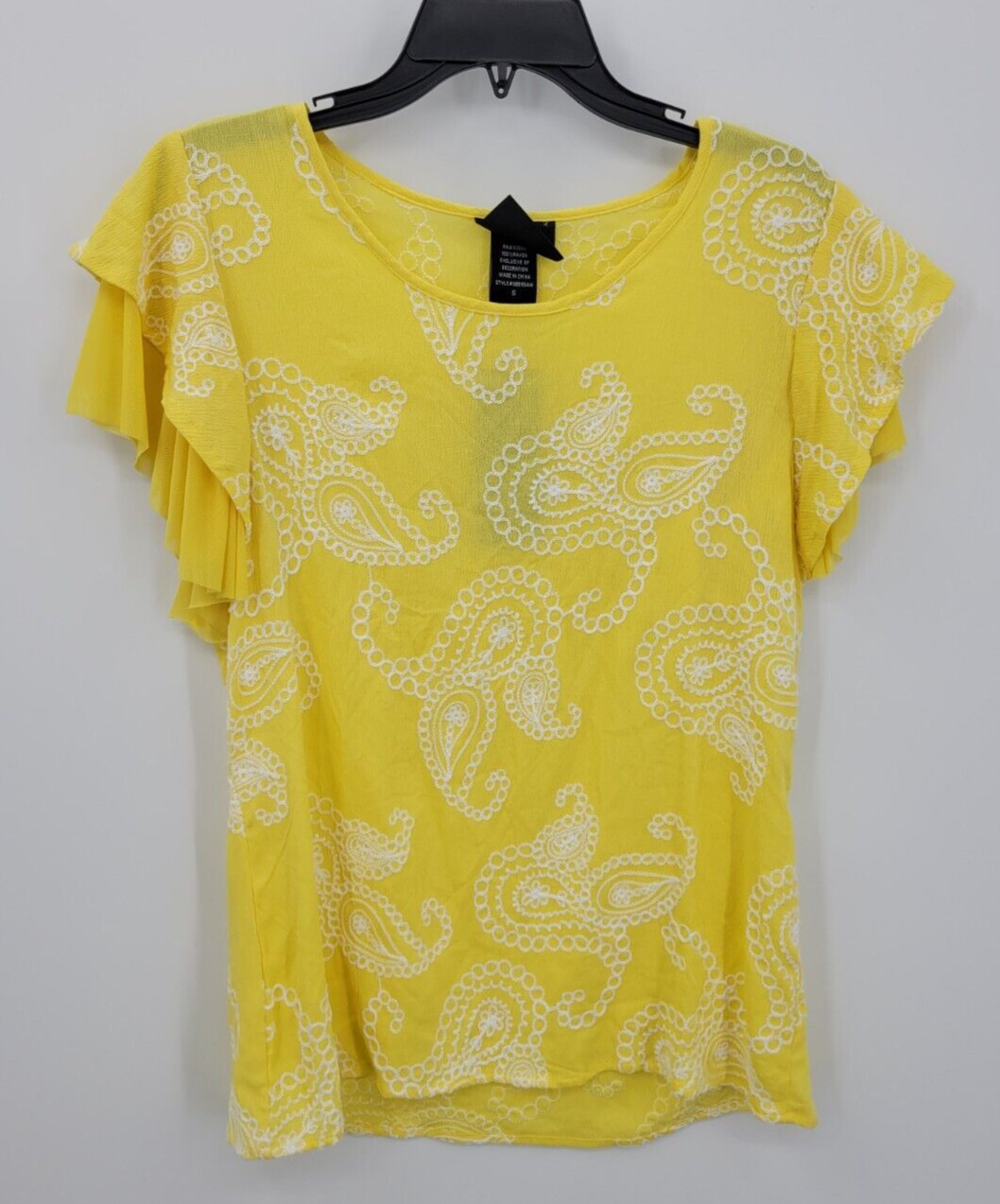 Liv Los Angeles Top Womens Small Yellow Paisley Flare Sleeve Feminine Frilly