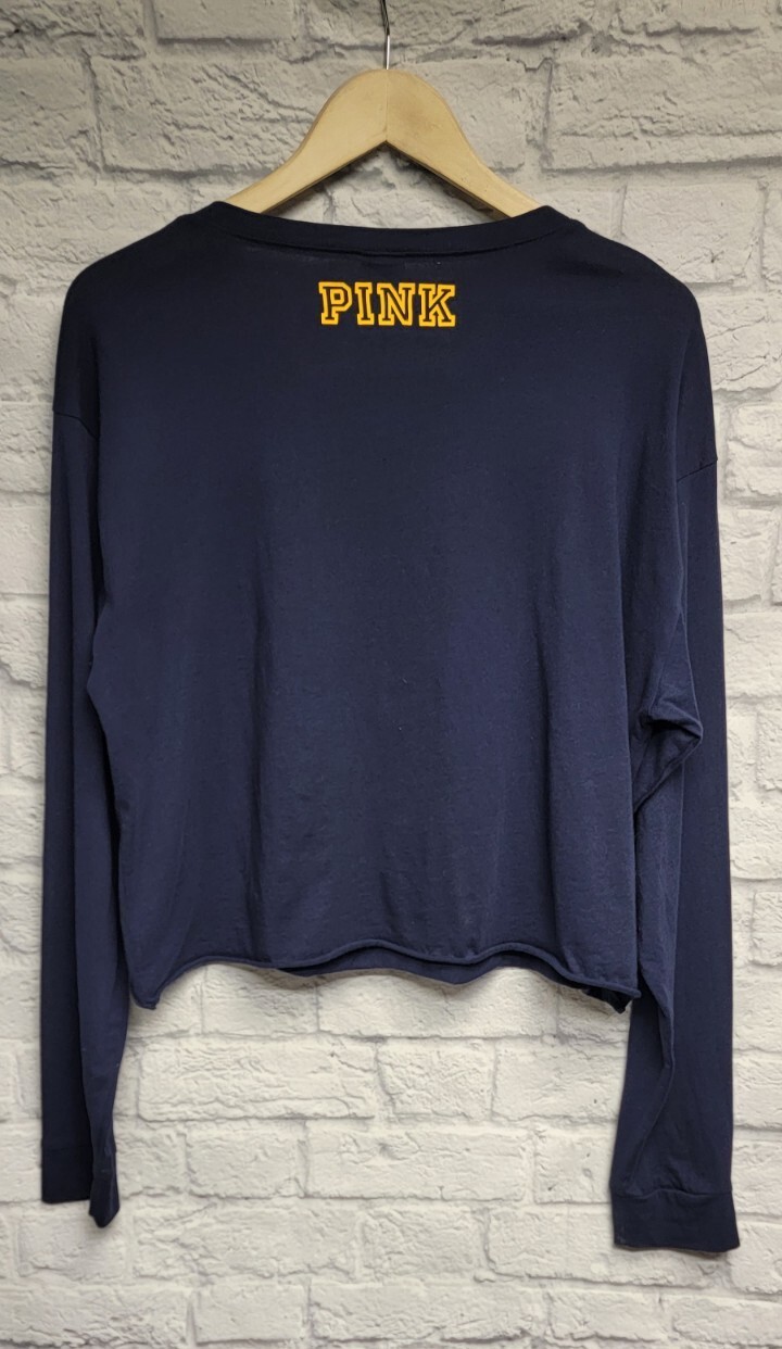 VICTORIA’S SECRET PINK 5TH & OCEAN L UNITED STATES NAVY BLUE ZIP CROPPED TOP TEE
