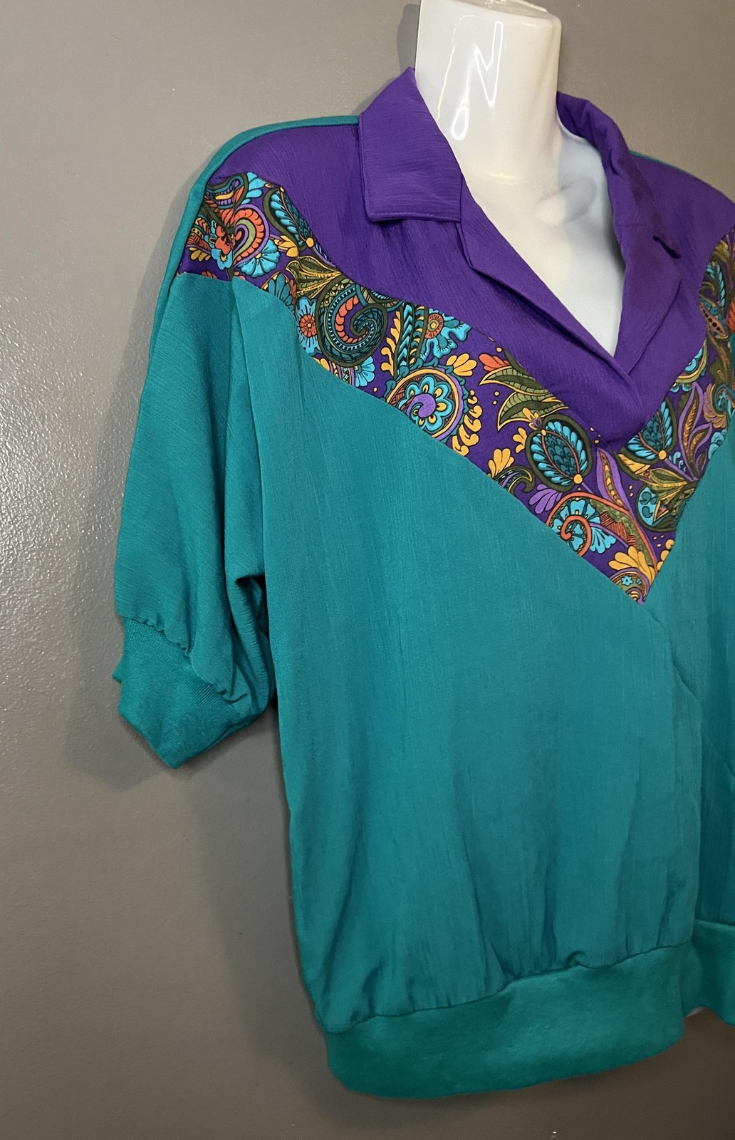 Vintage Season The Ticket Blouse Womens Large Jade Paisley Made USA 80s