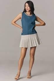 NEW Mare Mare Anthropologie Size XS 0 2 Denim Jeweled Sleeveless Top MSRP $148