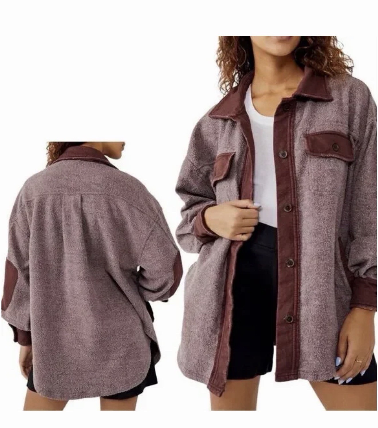 Free People Ruby Oversized Fleece Button Up Shirt Jacket Shacket “Date Night” M