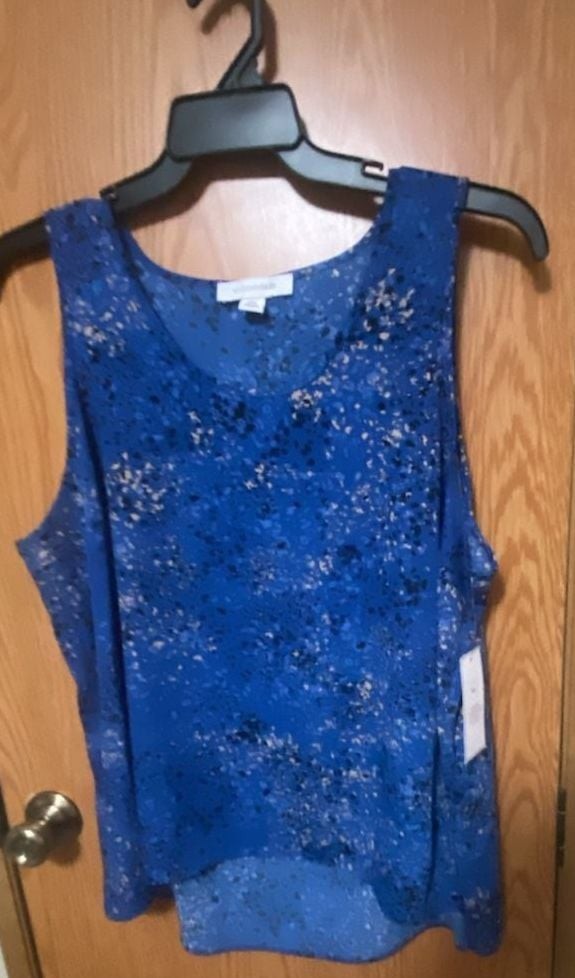 Madison Grey Blue Abstract Print Sleeveless High-Low Blouse