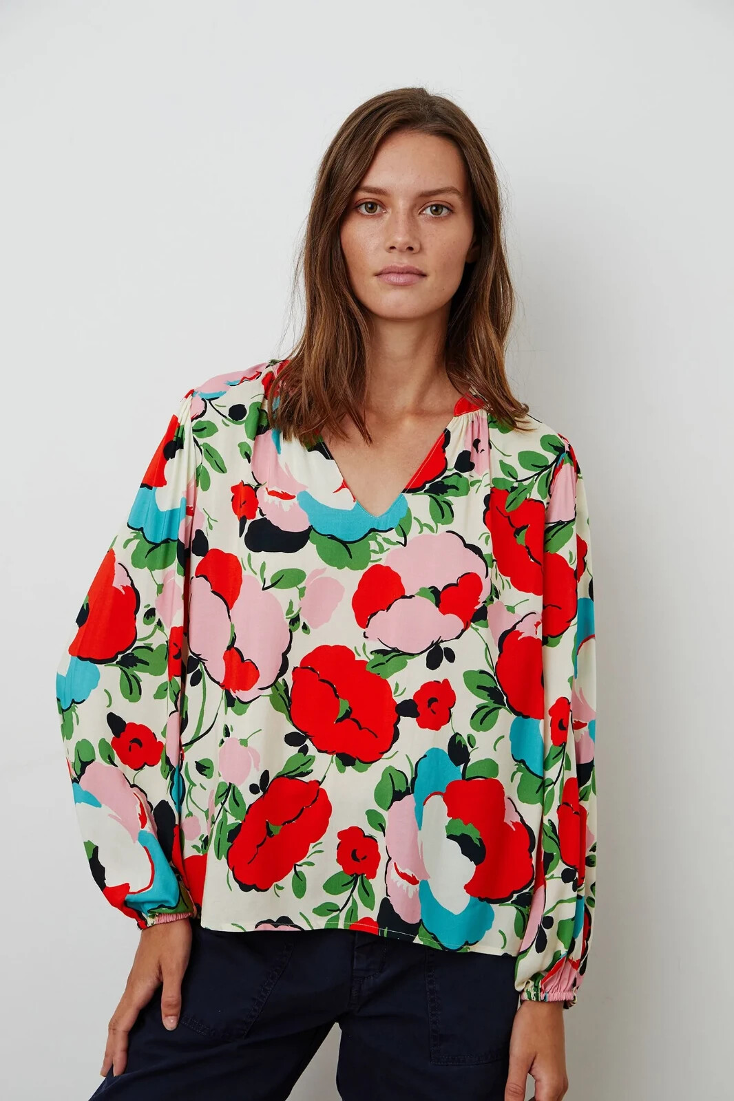 VELVET By Graham & Spencer Paolina Printed Blouse Top Posey S $159 D6