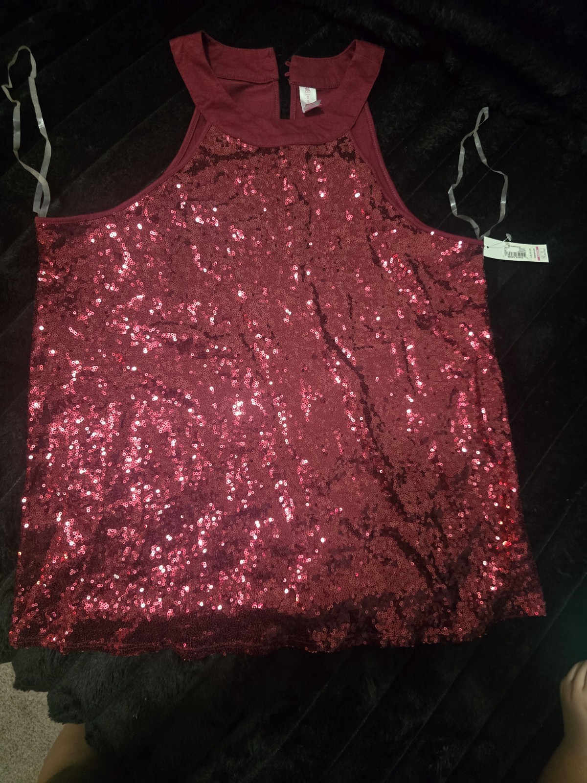 Style & Co Women’s Red Sequin Mock Neck Zip Tank Top, Party/Cocktail, L Regular