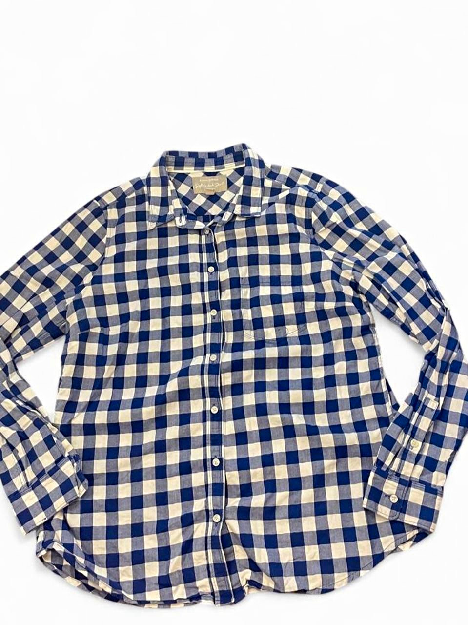 Banana Republic Soft Wash Women’s L Blue White Check Button-Up Shirt Pockets