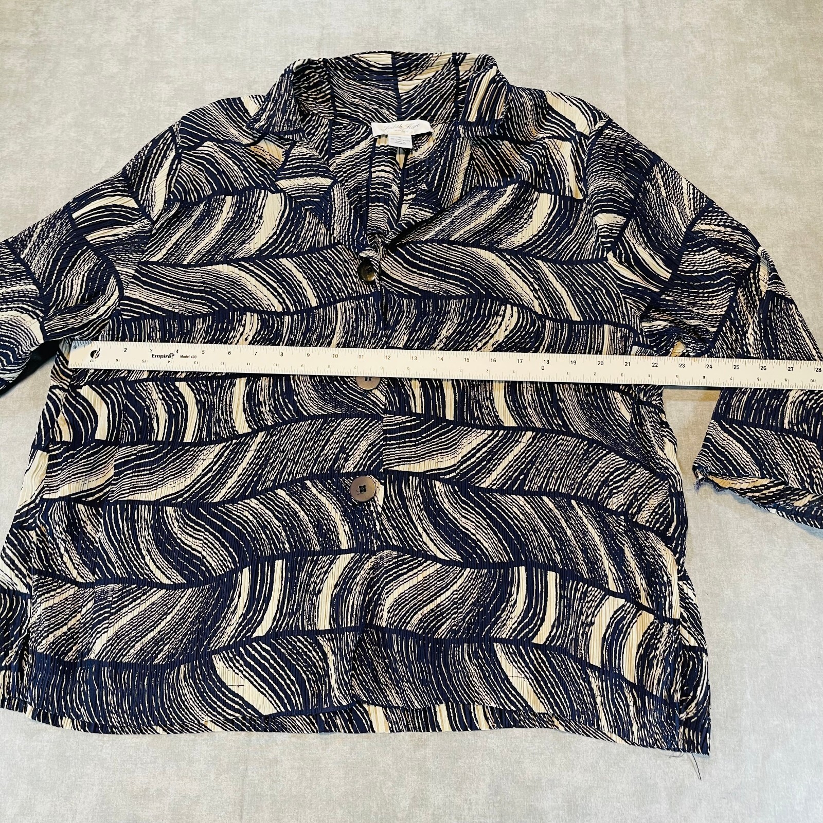 Judith Hart Pleated Navy Blue Abstract Button Up Blouse Plus Size 1X