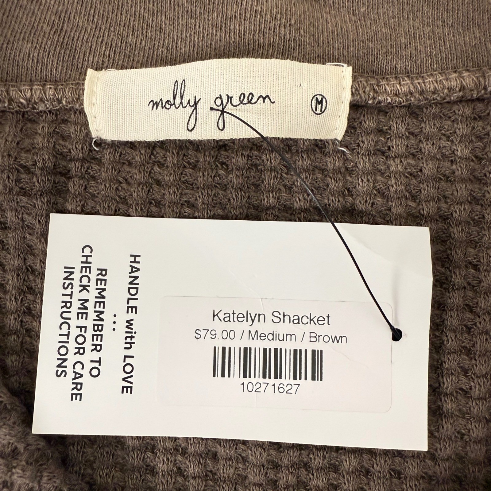 Molly Green Katelyn Shacket Brown Waffle Knit Button Up Crop Top Jacket Medium