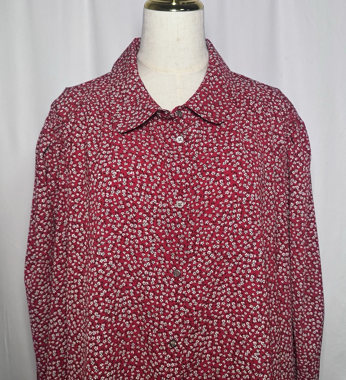 Cece Women Blouse Top Shirt 3X Plus Long Ballon Sleeve Button up Red $89
