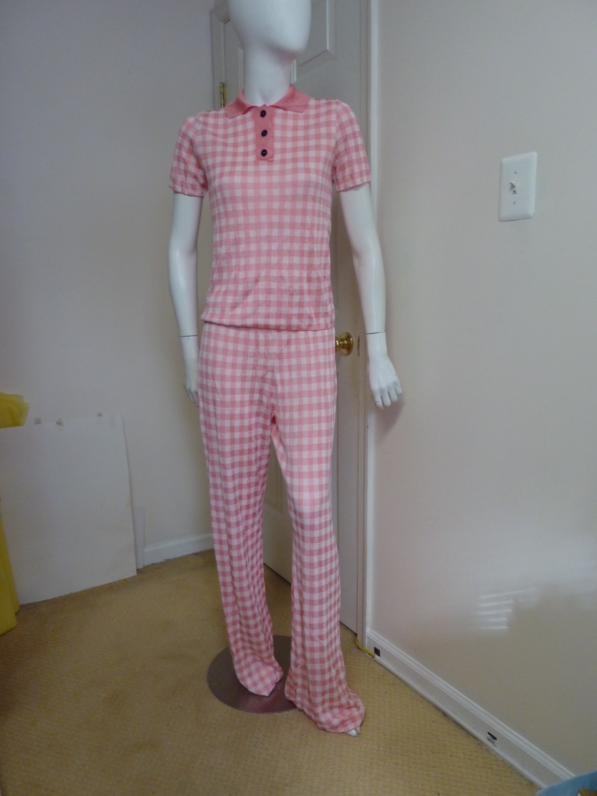 MSGM women Pink Plaid Polo Size:L $465 NWT