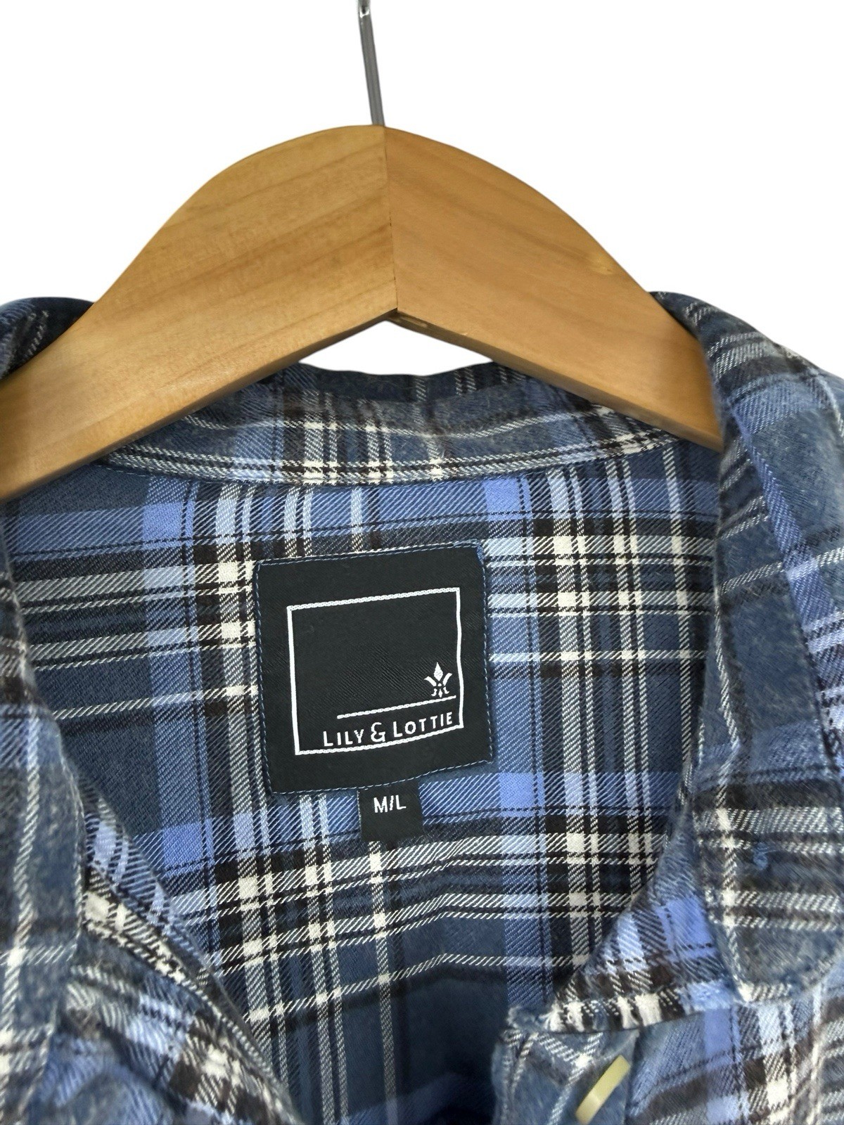 Lauriebelles Lily & Lottie Oversized Blue Plaid Button Up Shirt Tunic Size M/L