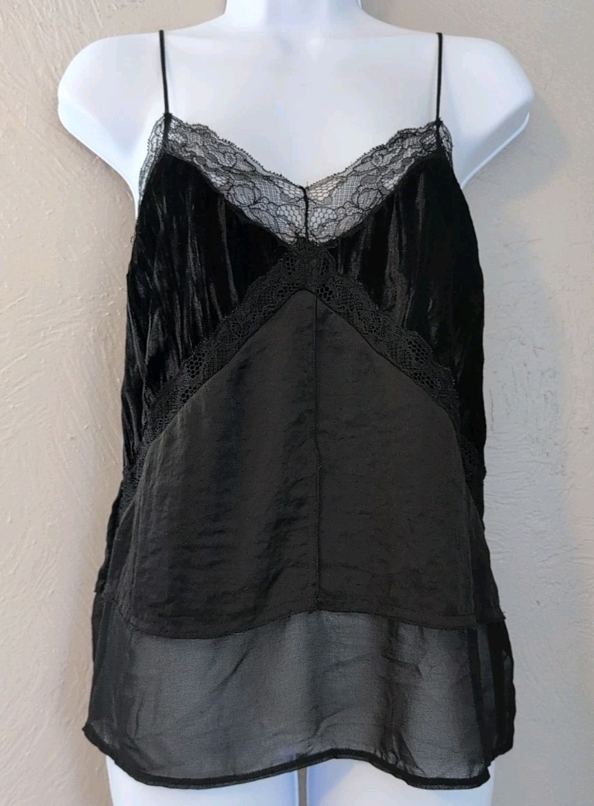 Zara Black Spaghetti Strap Satin Velvet Camisole Size Med Whimsigoth Grunge Y2K
