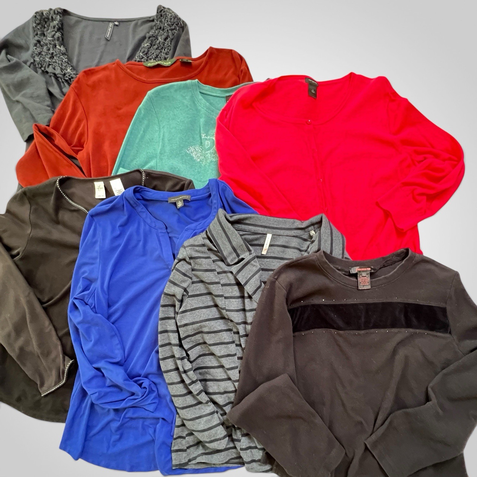 Womens Tops Large XL Mixed Lot Of 8 Long Sleeve Pullover Various Brands Styles