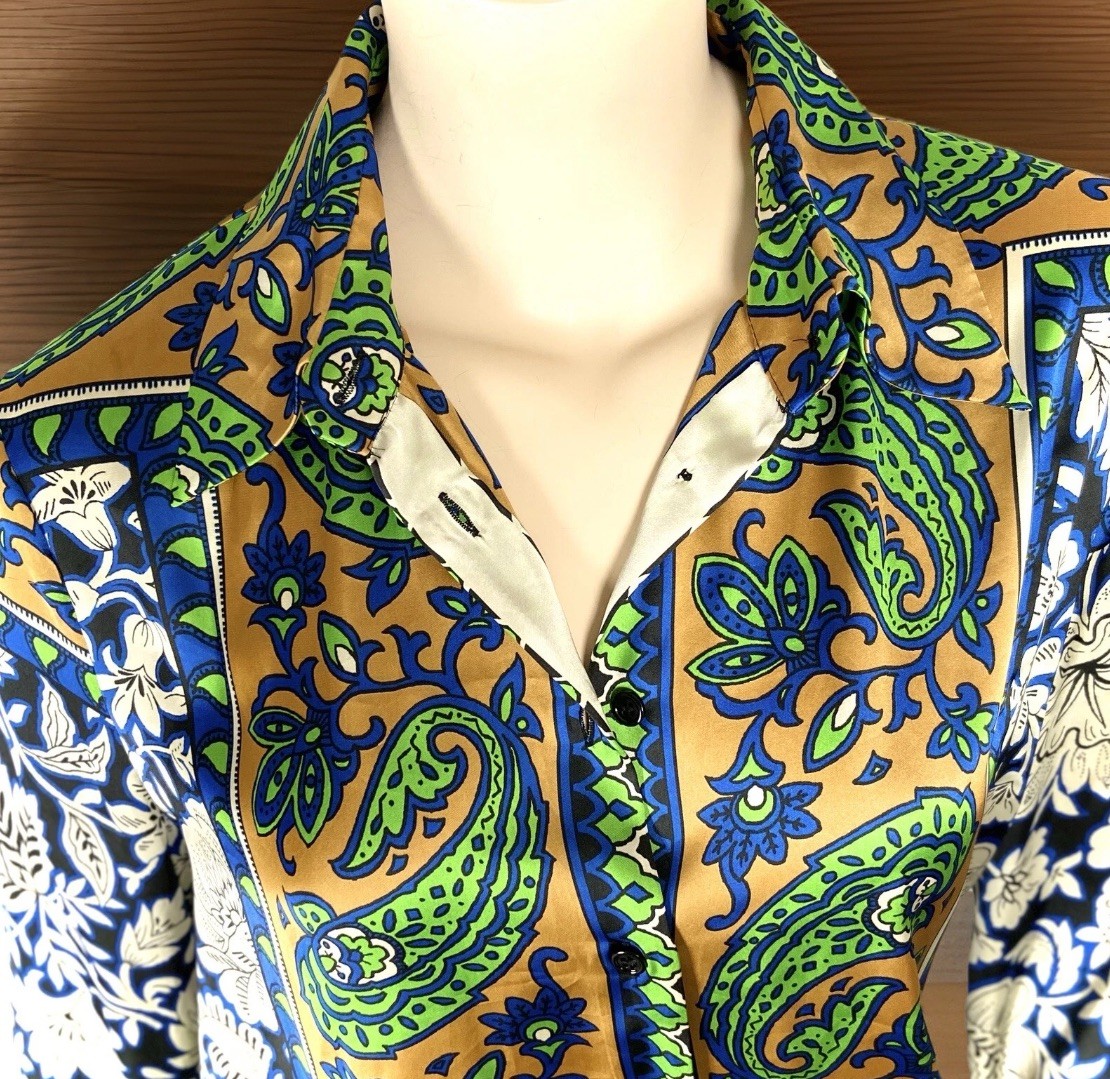 ZARA / $100 Blouse / FREE Shipping / Sz S / Satin-Feel / Colorful/ Morocco / EUC