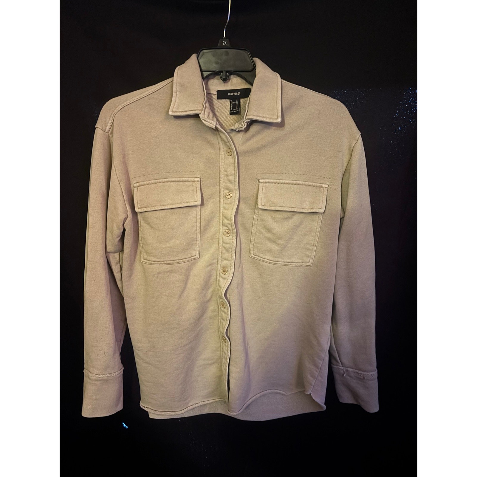 Forever 21 Khaki Shacket Fleece Button-Up Shirt Jacket Size M