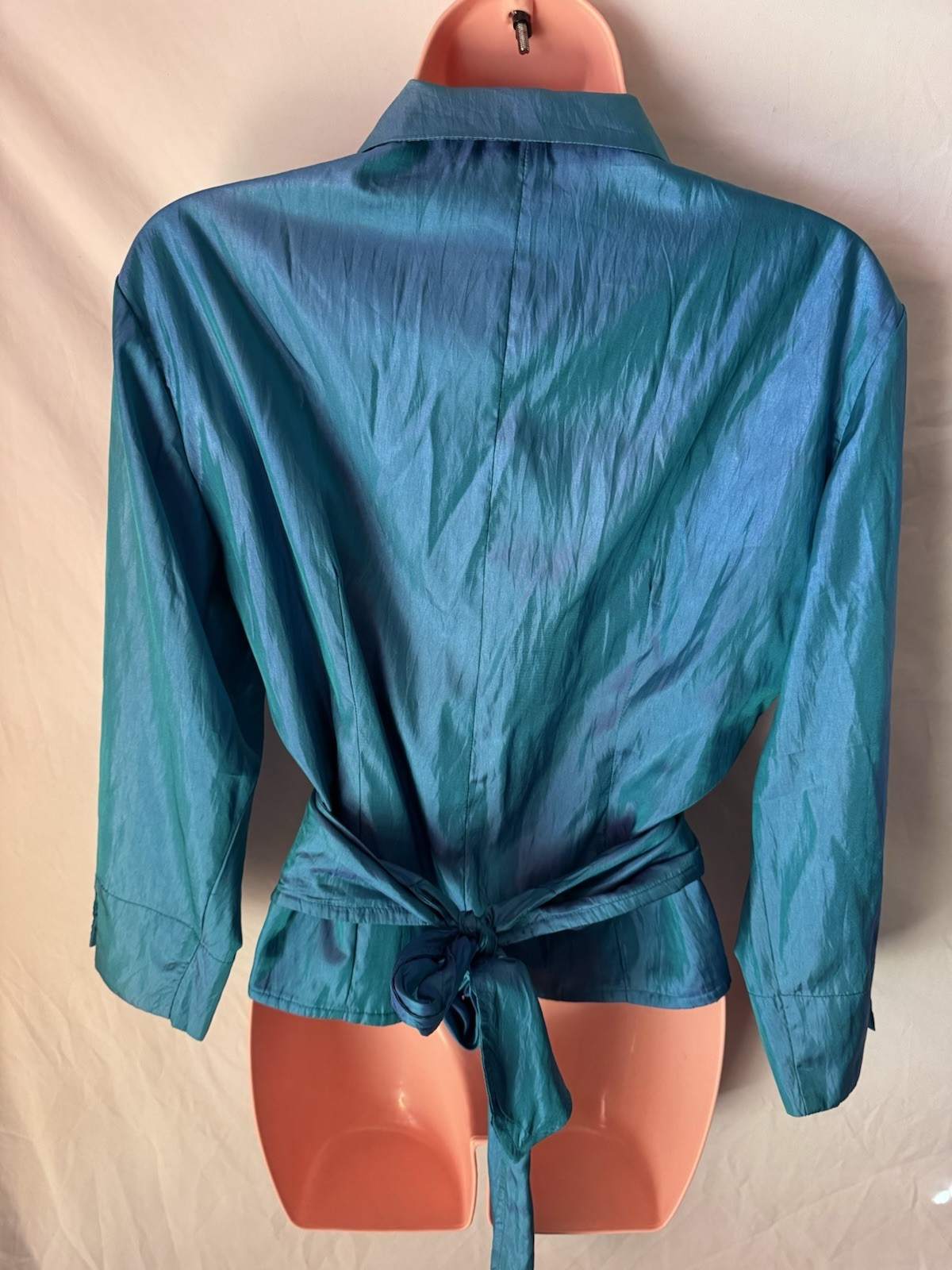 Ellen Tracy Blouse Size 16 Long Sleeve Teal Top Wrap Around