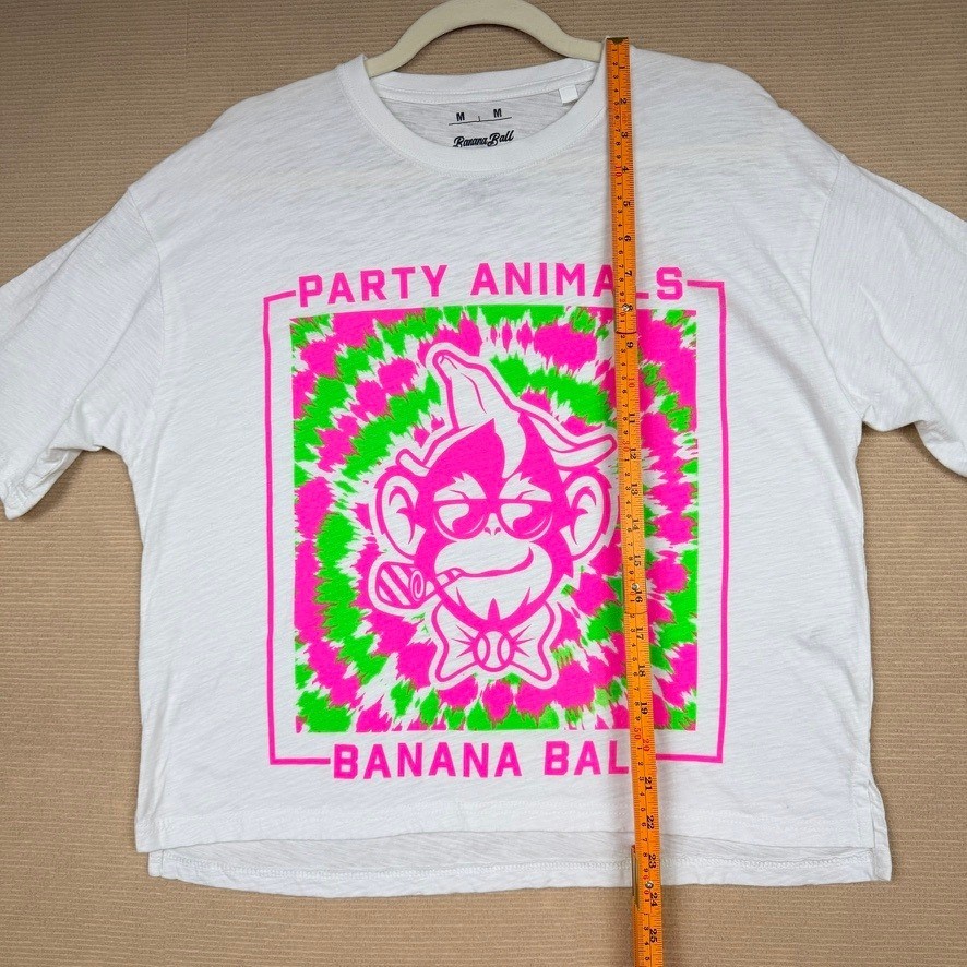 Party Animals Banana Ball by Pressbox Graphic T-Shirt White Neon Womens Medium